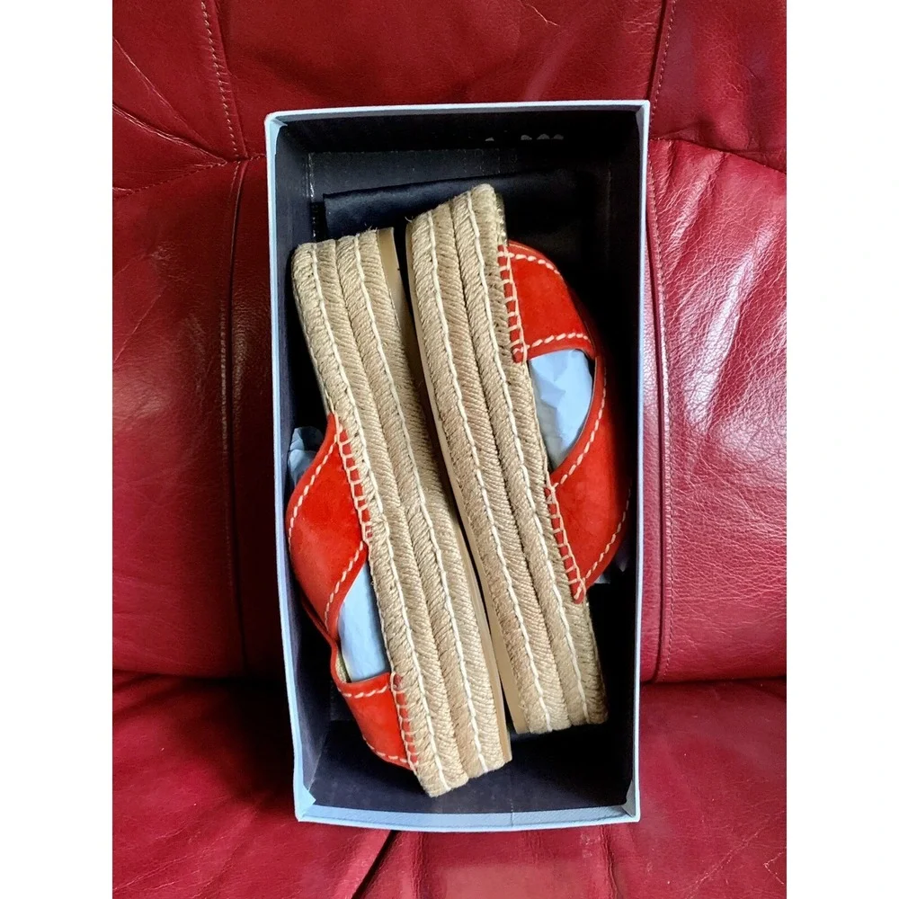 Authentic PRADA Red Espadrille Slide Wedges Sandal Size 8.5